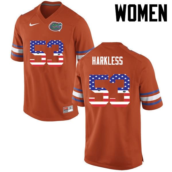 Women's NCAA Florida Gators Kavaris Harkless #53 Stitched Authentic USA Flag Fashion Nike Orange College Football Jersey UZM3865LS